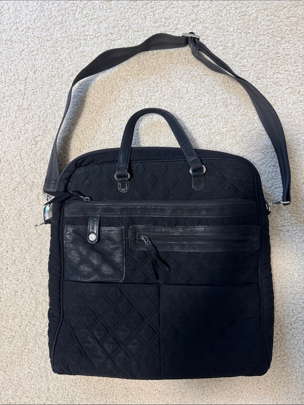 Vera Bradley Black Quilted Work Bag with Crossbody Strap